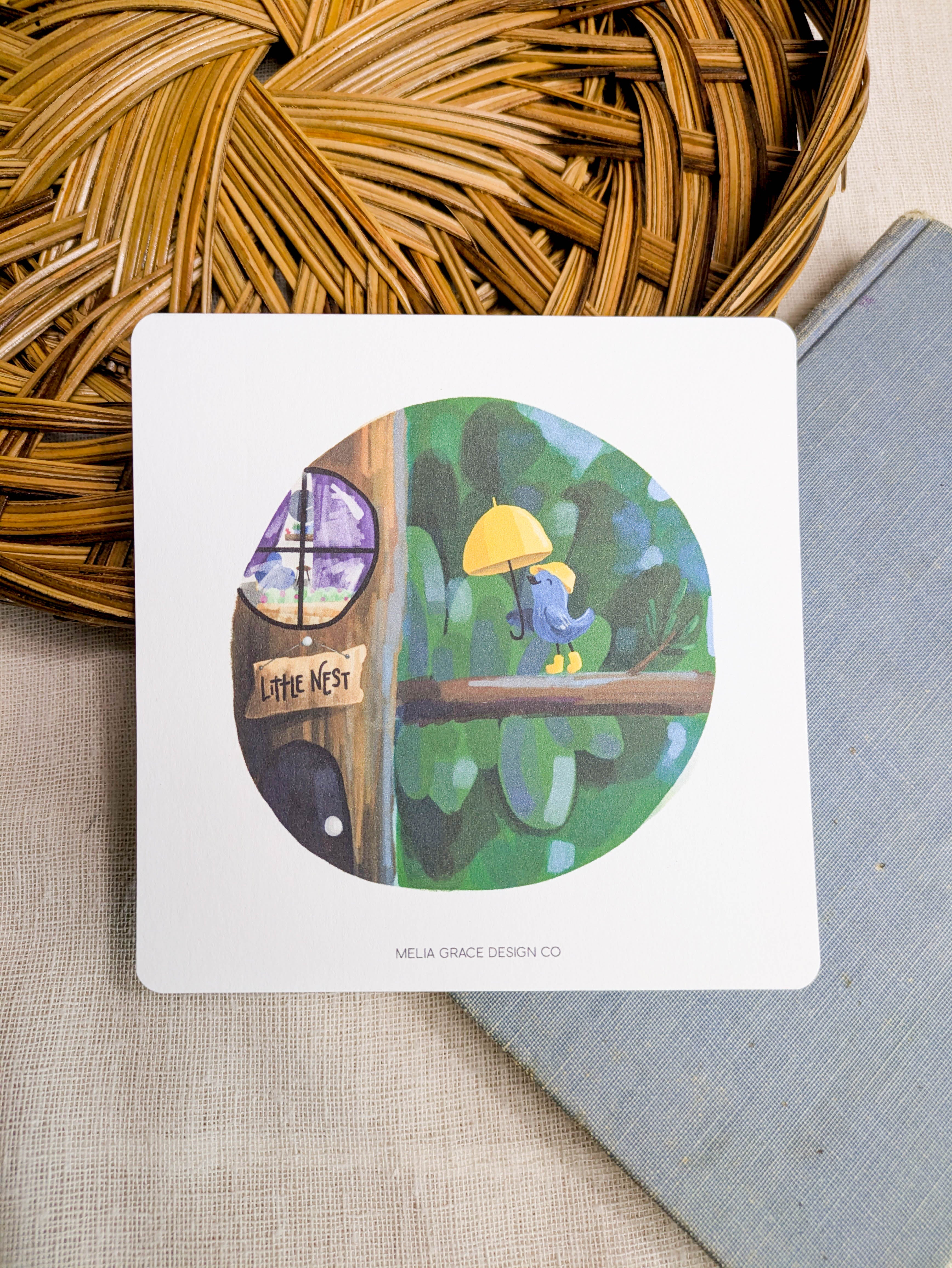 Blue Bird With Yellow Rain Boots